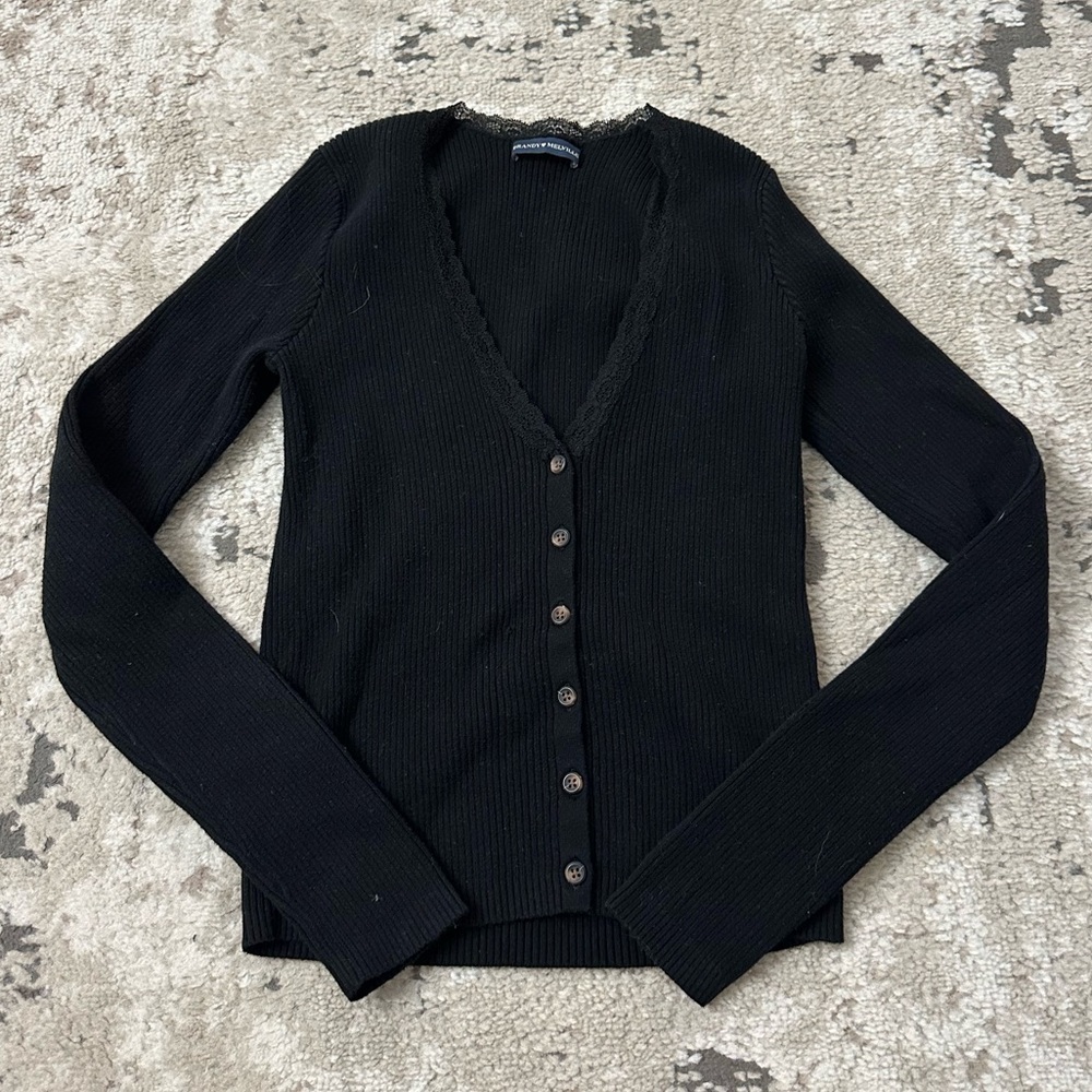 Brandy Melville Black Ribbed Shannon Lace Cardigan